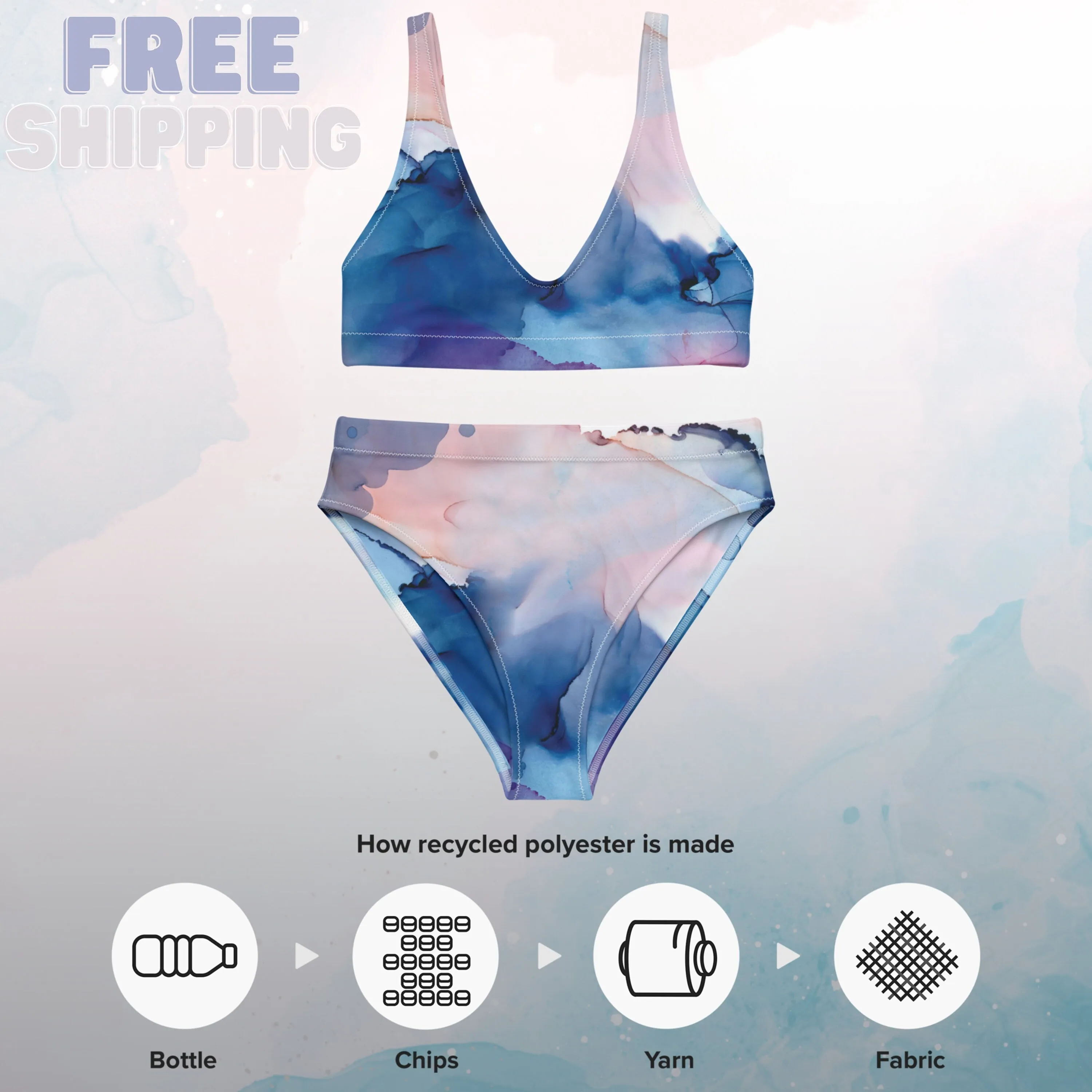 Pastel Marbling Recycled high-waisted bikini