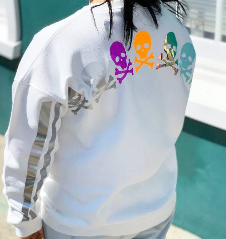 PLUS Size Poppy Chic White Sweatshirt - Candy Colored Skulls