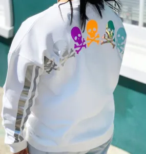 PLUS Size Poppy Chic White Sweatshirt - Candy Colored Skulls