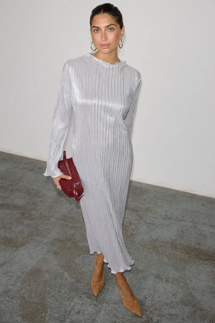 Silver Plisse Sophia Dress