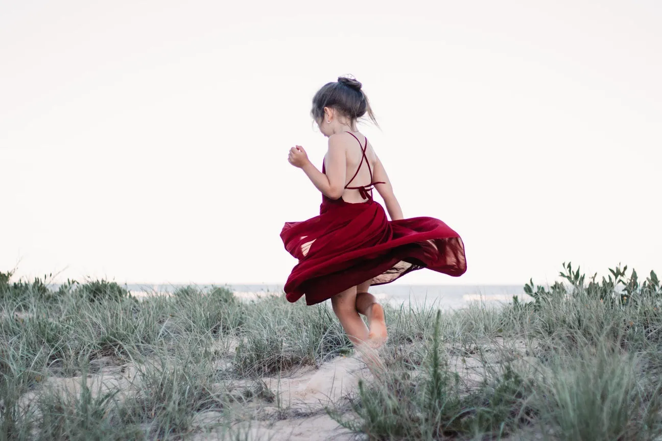 Sofia French Chiffon Burgundy Girls Dress