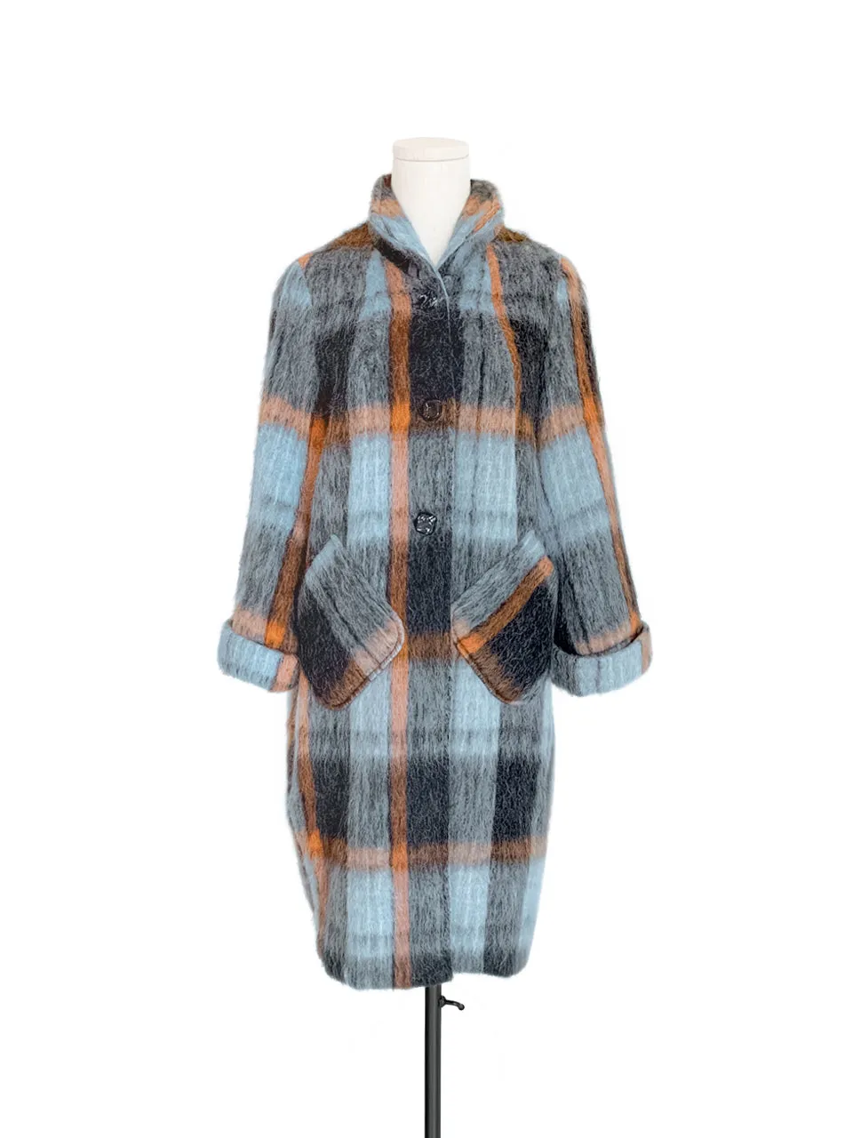 Surprise Sale! Brushed Plaid Tuxedo-collar Woolly Overcoat