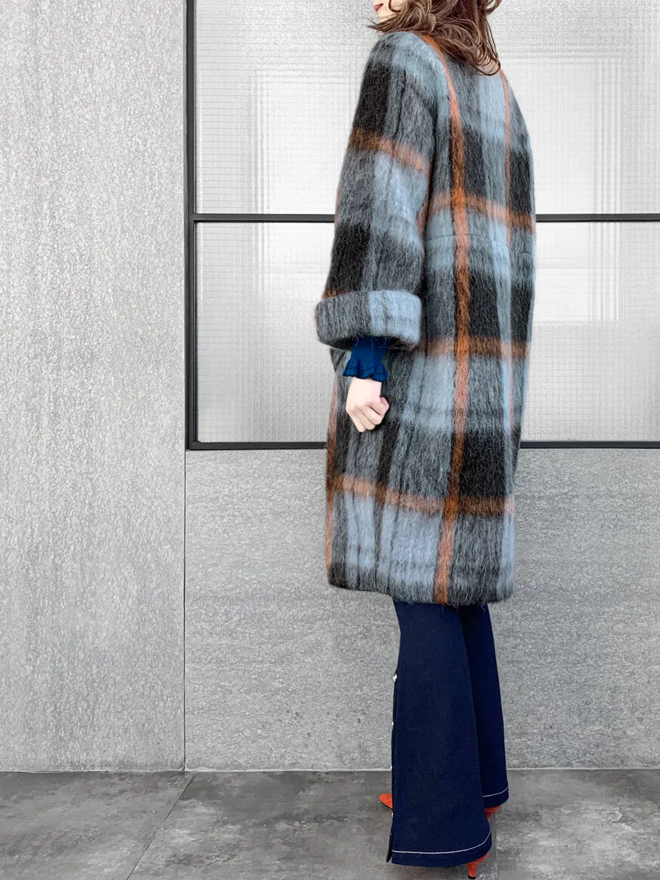 Surprise Sale! Brushed Plaid Tuxedo-collar Woolly Overcoat