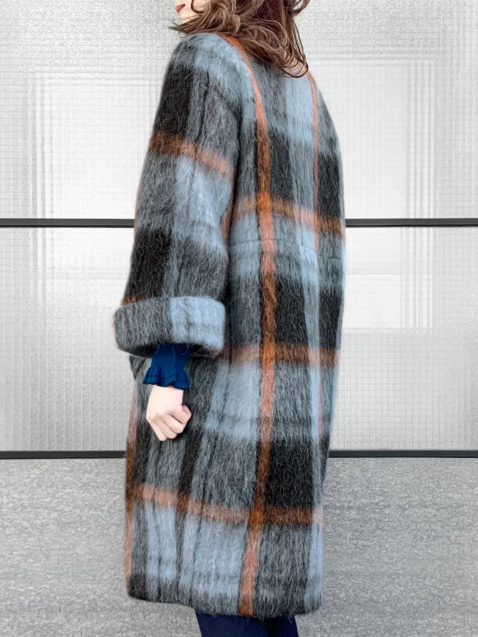Surprise Sale! Brushed Plaid Tuxedo-collar Woolly Overcoat
