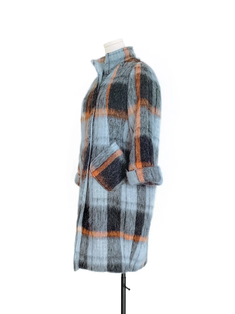Surprise Sale! Brushed Plaid Tuxedo-collar Woolly Overcoat