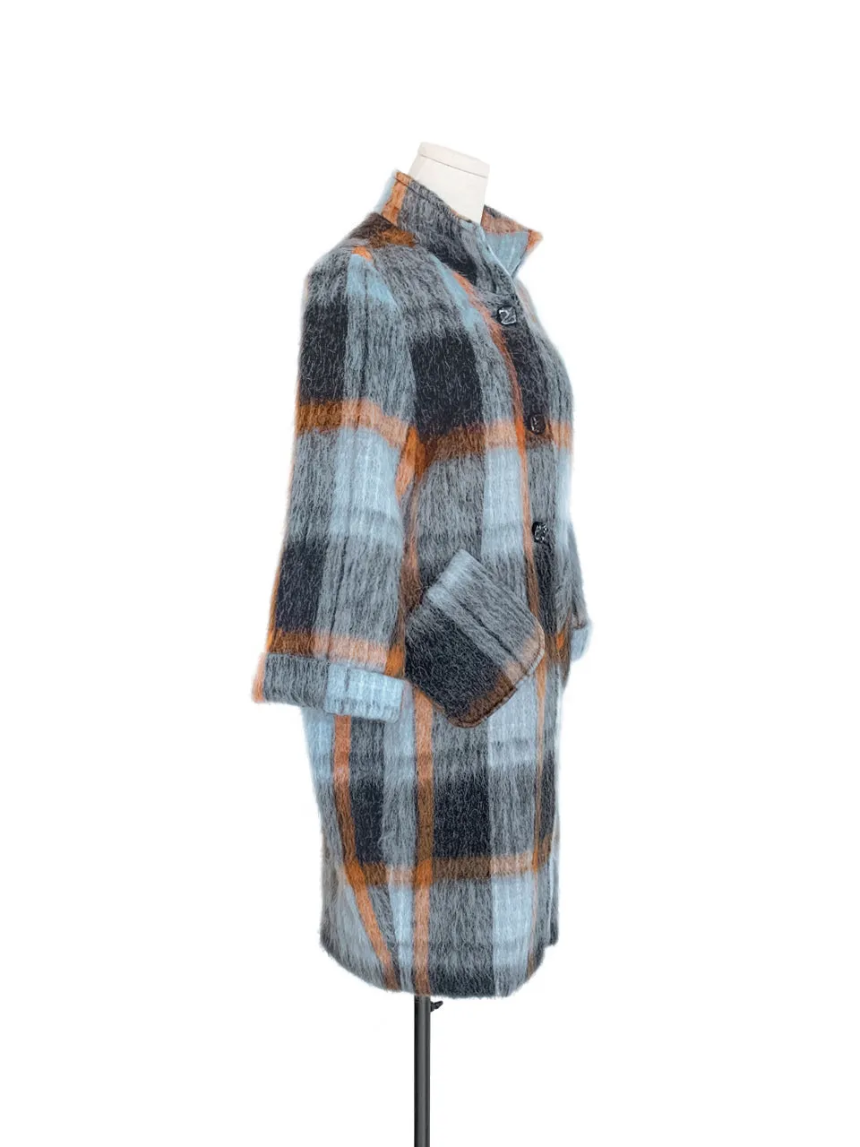 Surprise Sale! Brushed Plaid Tuxedo-collar Woolly Overcoat