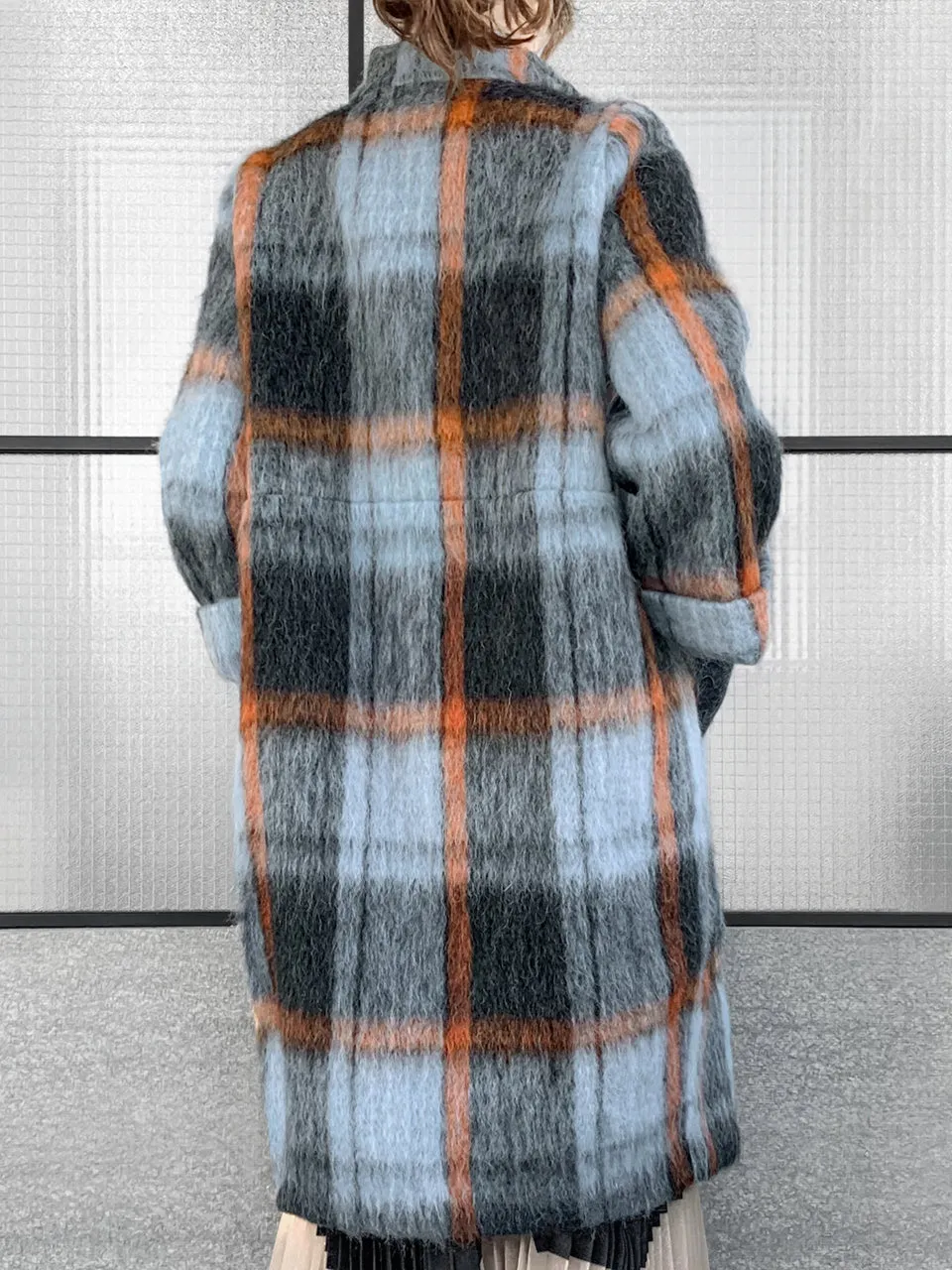 Surprise Sale! Brushed Plaid Tuxedo-collar Woolly Overcoat