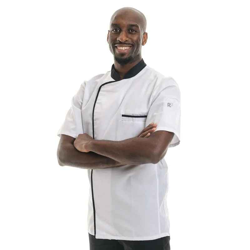 White and Black Short Sleeve Kitchen Coat Energy - ROBUR