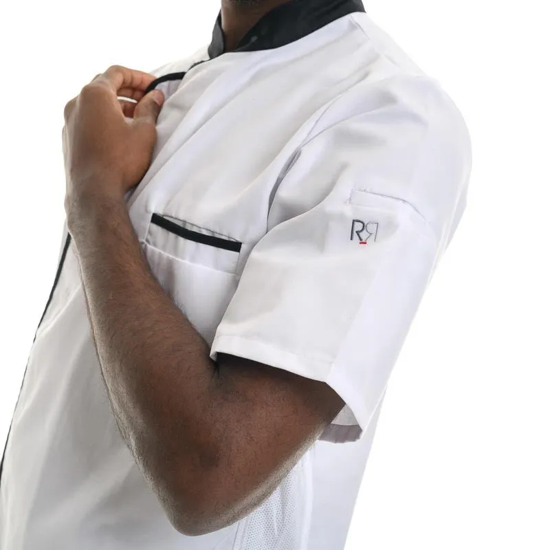 White and Black Short Sleeve Kitchen Coat Energy - ROBUR
