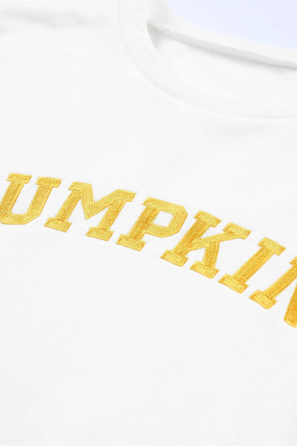 White PUMPKIN Flocking Graphic Pullover Sweatshirt and Shorts Set
