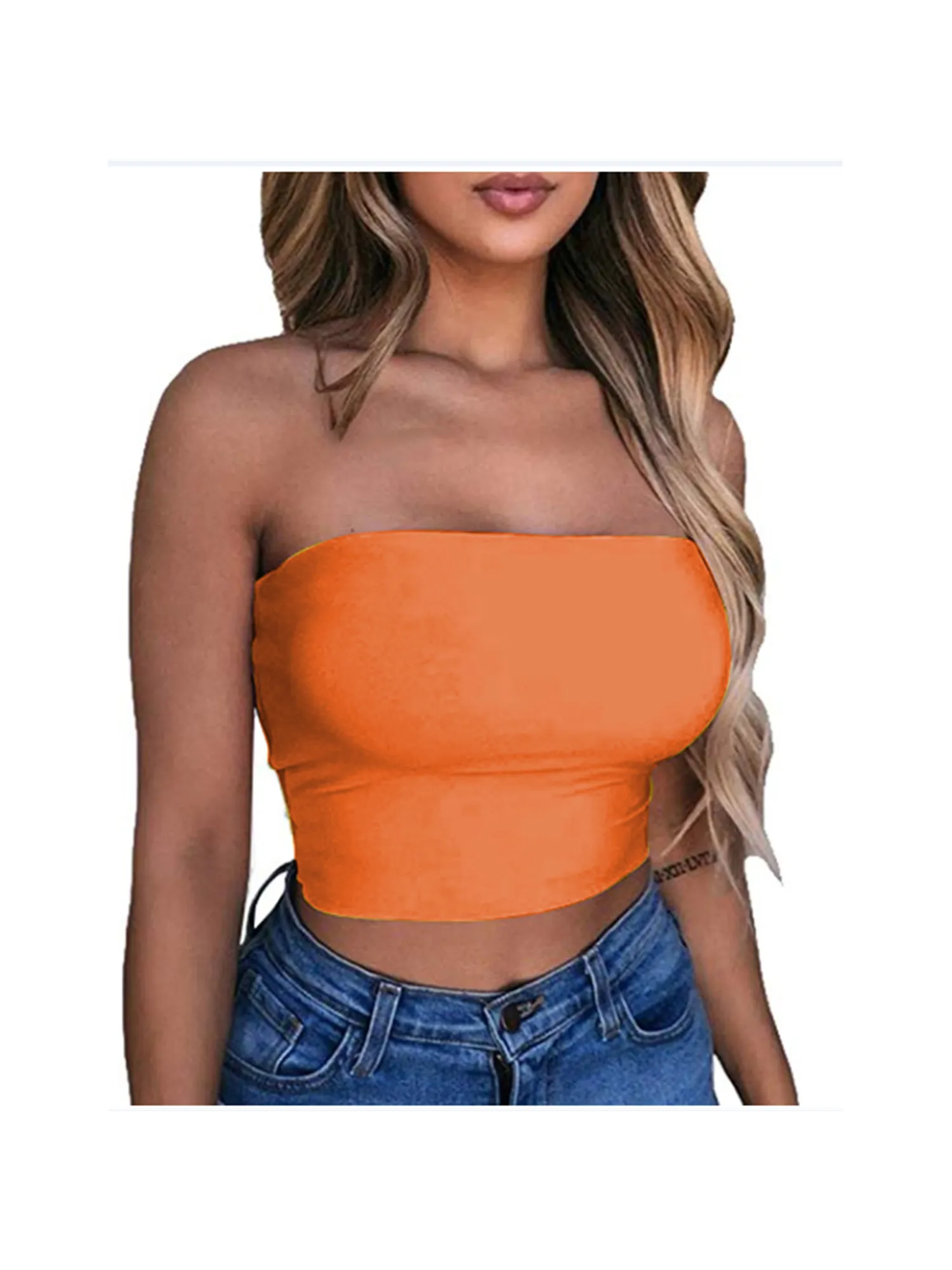 Women Off Shoulder Elastic Tube Tops Bra Blouse Strapless Bandeau Crop Top Shirt - bucketstores.com