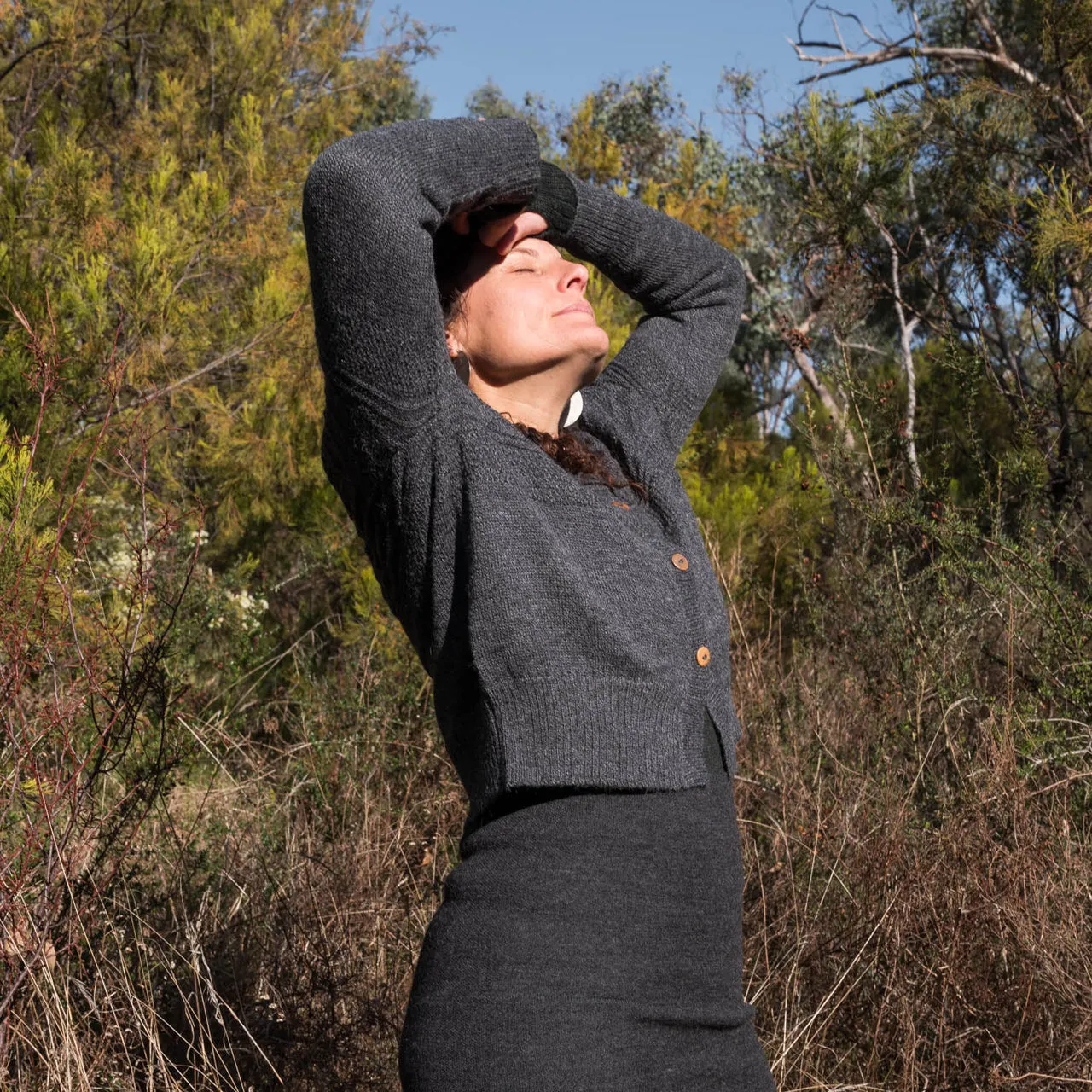 Women's Gansey Cardi in Baby Alpaca - Salt & Pepper (AW23)