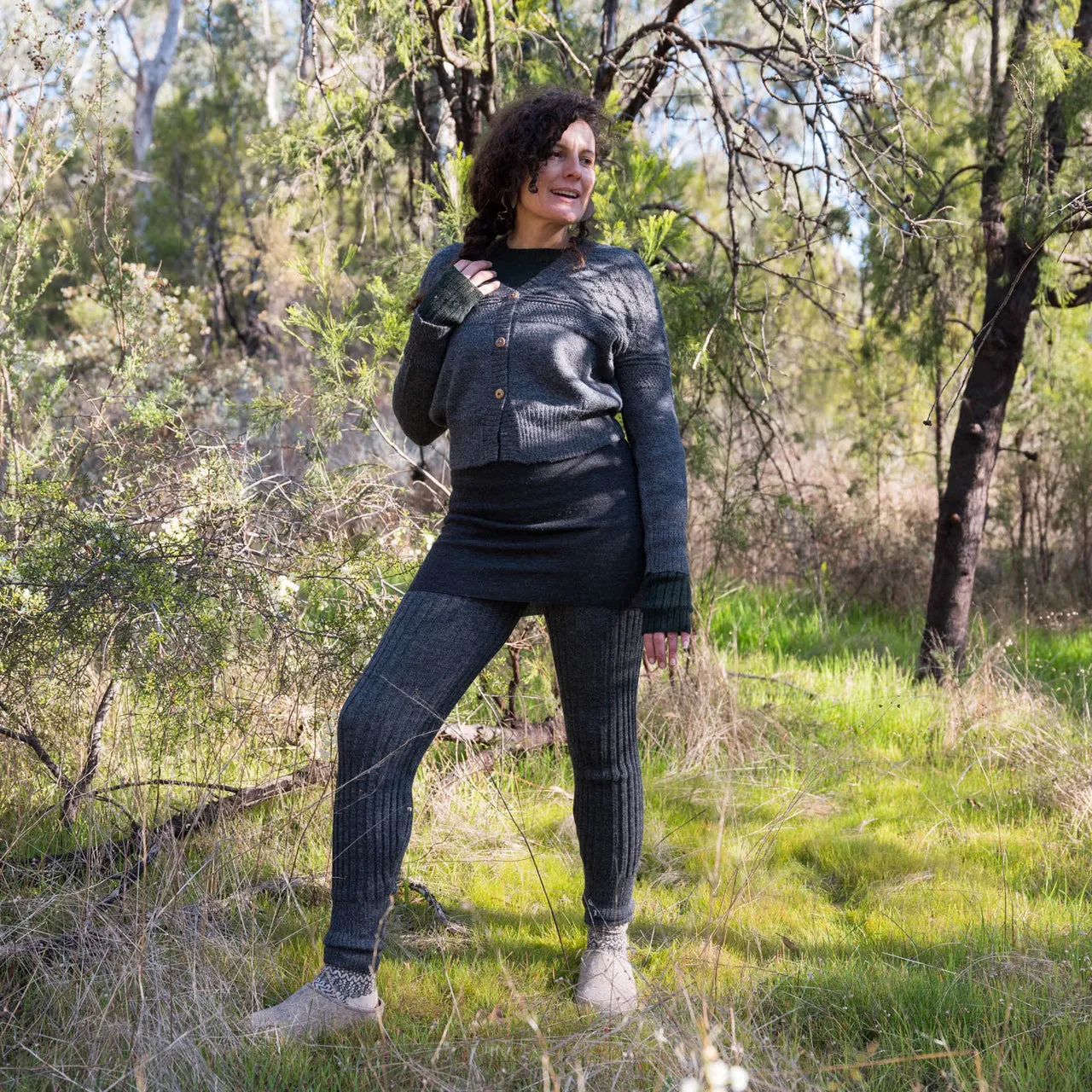 Women's Gansey Cardi in Baby Alpaca - Salt & Pepper (AW23)