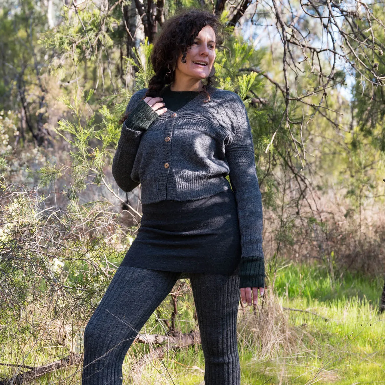 Women's Gansey Cardi in Baby Alpaca - Salt & Pepper (AW23)
