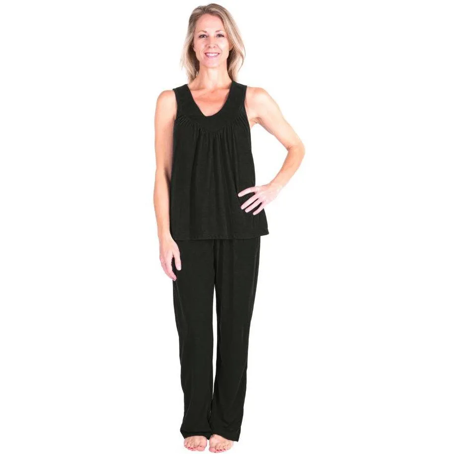 Women's Moisture Wicking Gathered Tank Drawstring Pant Pajama Set