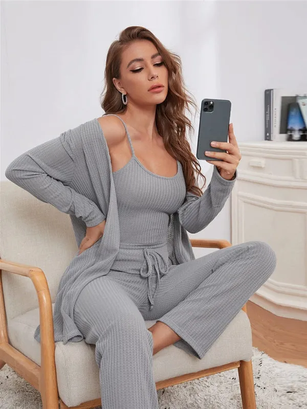 Women's Waffle Knit Loungewear Three Piece Set